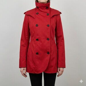 Soia & Kyo Red Short Hooded Trench Coat Double Breasted Size M